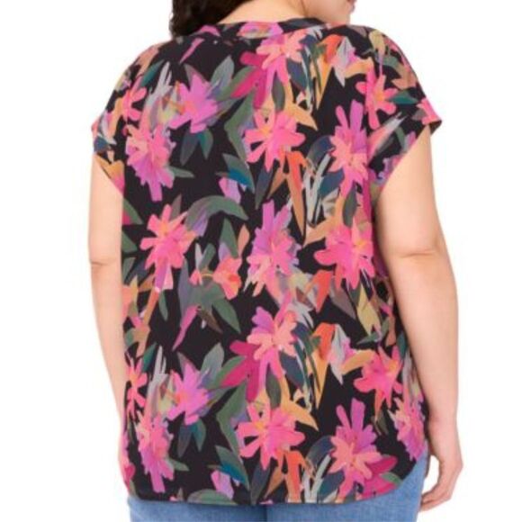 Vince Camuto Womens Sleeveless Blouse 2X Split Neckline Floral Sheer Multicolor - Picture 3 of 10